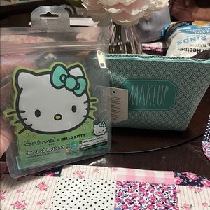 New bundle Hello Kitty Green Face Mask Set with Teal Makeup Bag
